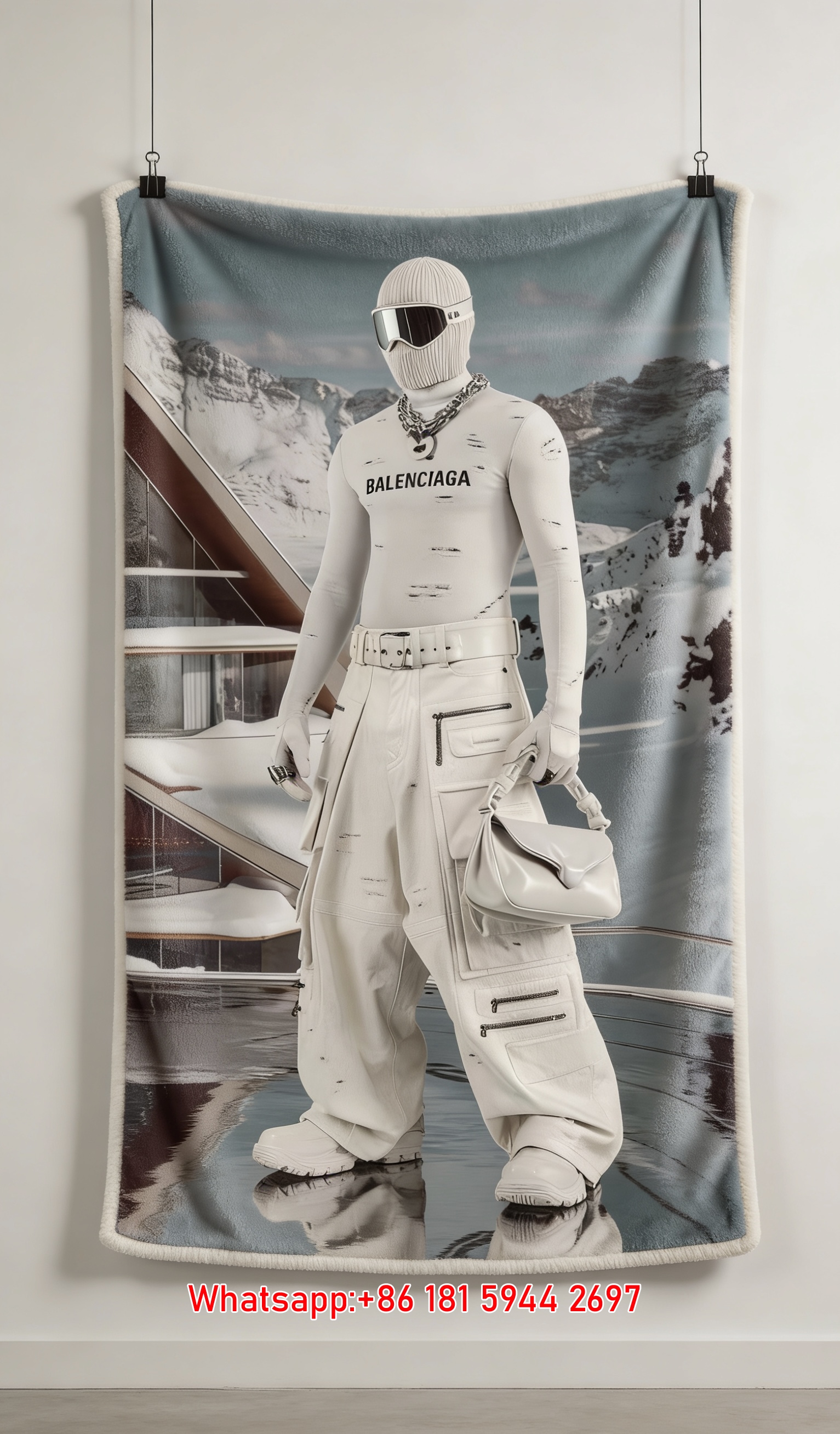 Balenciaga Ski Mask Figure Flannel Throw Blanket for Sofa Couch Wall Decor BA107